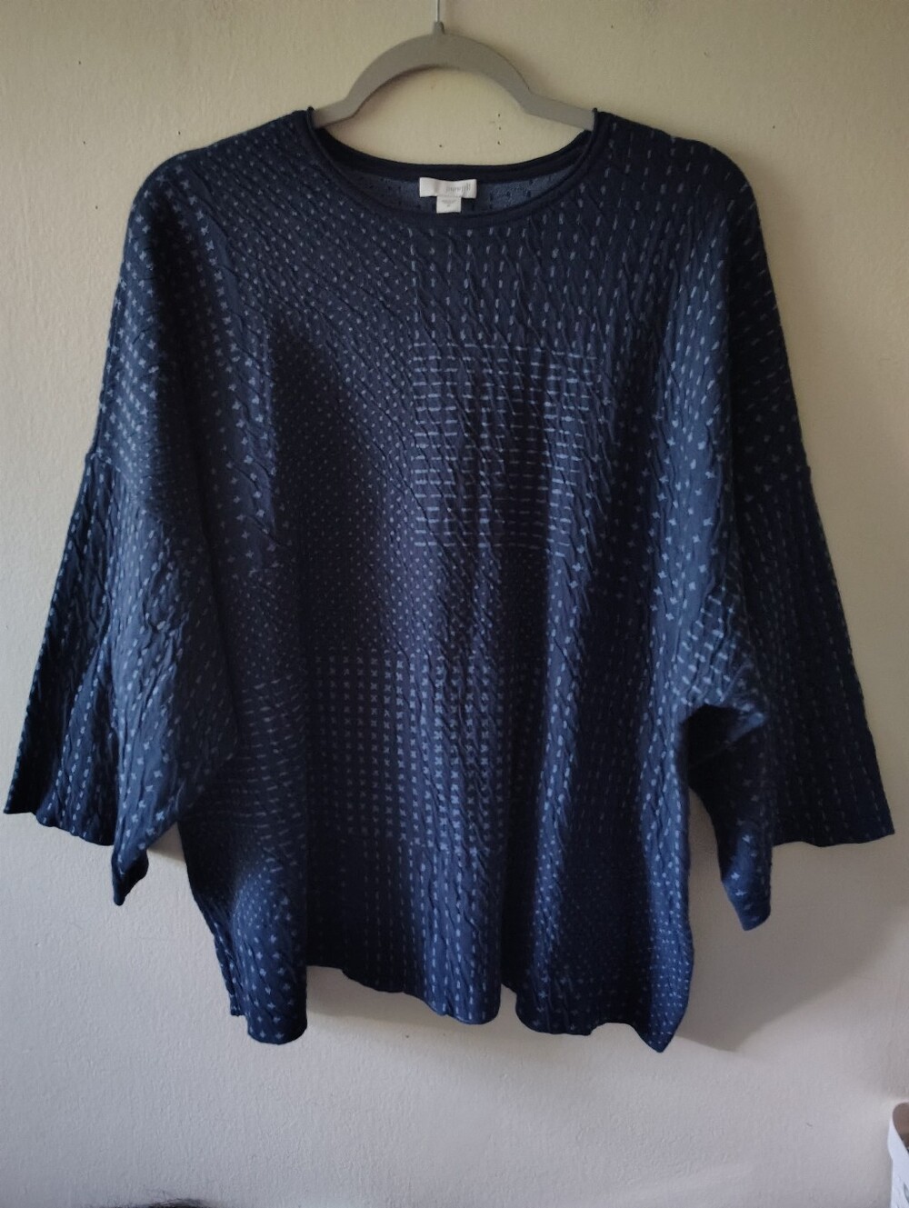 J. Jill Navy Tunic Top Medium Textured Knit Batwing Relaxed Boxy Casual Boho NWT